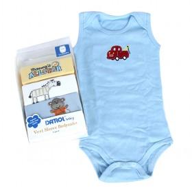 Wholesale 100% Cotton Light Blue Baby Sleeveless Clothes Suit