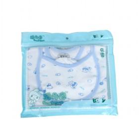 Wholesale White With Light Blue Prints Decorative 100% Cotton Baby Hat And Baby Bib 5 In 1 Set