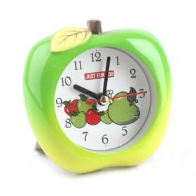 Mini Cute Green Apple Design Plastic Mute Quartz Alarm Clock