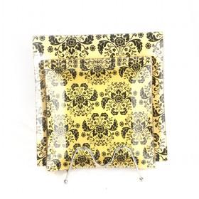 Wholesale 4pcs Royally Floral Printing Tempered Square Glass Dinnerware For Home And Office Use