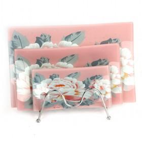 Wholesale Hot Sale Pink Polshed Glass Tray Sets With Tree Peony Printing Design