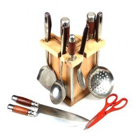 Wholesale Hot Sale 11 Pieces Stainless Steel Utensil Set With Wooden Stand For Kitchen