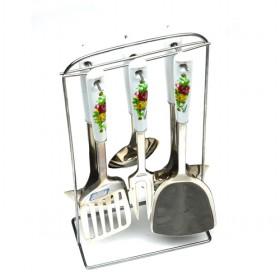 High Rank 7 Pieces Stainless Steel Kitchen Utensil Set With White Handle Flower Printed