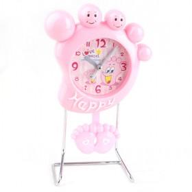 Hotsale Pink Plastic Happy Feet Quartz Alarm Clock With Pumdulum