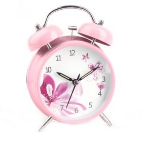 Cute Cartoon Design Double Bell Pink Floral Decorative Battery Operated Alarm Clock