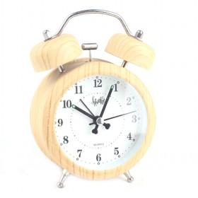 Cute Cartoon Design Double Bell Wooden Decorative Battery Operated Alarm Clock