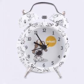 Simple Design Double Bell White Spotted Heart Battery Operated Alarm Clock