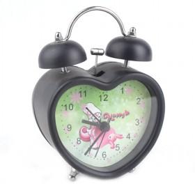 Simple Design Double Bell Black Heart Battery Operated Alarm Clock