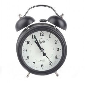 Simple Design Double Bell Black And White Traditional Battery Operated Alarm Clock
