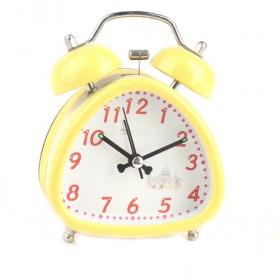 Double Bell Triangle Shape Yellow Modern Battery Operated Alarm Clock Set