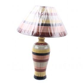 Origion Ceramic Table Lamp,Stripe Brushed Bronze Base With Linen Fabric Shade