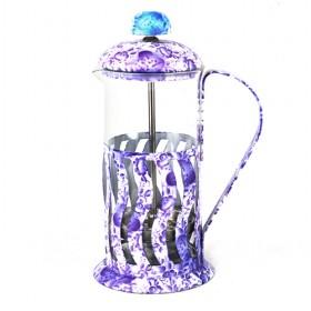 Wholesale Purple Purple Lavender Design Glass French Press Pot With Steel Rack And Lid