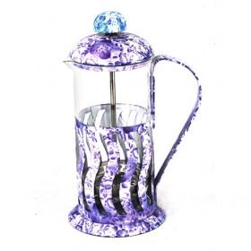 Wholesale Elegant Design 350ml Purple Flower Glass French Press Pot With Steel Rack And Lid/ Coffee Makers