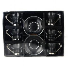 Hot Sale Delicated 6 Pieces And 6 Glass Saucers Coffee Cup Set With Metal Handle