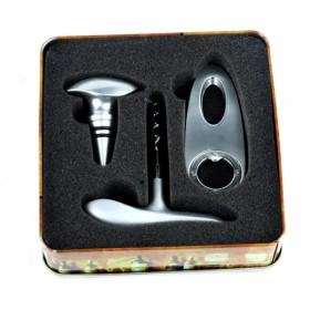 Iron Box Packed 3 Pieces Wine Sets Of  Stopper Corkscrew And Foil Cutter