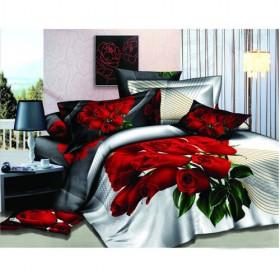 Good Quality Elegant Red Rose Embroidrey Satin 4-piece Bedding Sets