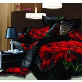 Noble Design Black Blooming Roses Embroidrey Satin 4-piece Bedding Sets