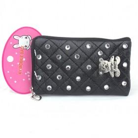 Universal Black Leather Ladybags Cell Phone ; IPOD,MP3,Camera Sock Bag Carring Case,Cover With Neck Strap