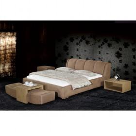Good Quality Light Brown Upholstery Fabric Bed Set With Bedfoot Stool