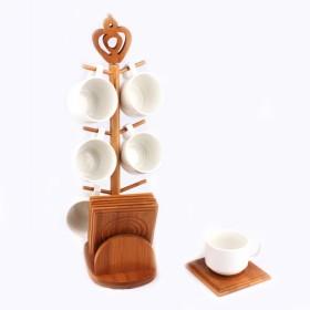 12pcs Set Coffee Cups With 6pcs Ceramic Coffee Mugs And 6pcs Wooden Square Saucers