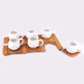 12pcs Set Coffee Cups With 6pcs Ceramic Coffee Cups And 6pcs Wooden Saucers