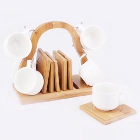 10pcs Set Ceramic Coffee Cups With 5pcs Coffee Mugs And 5pcs Wooden Square Saucers