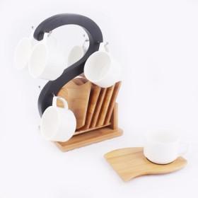 Goose Design 12pcs Set Ceramic Coffee Cups With 6pcs Coffee Mugs And 6pcs Wooden Saucers