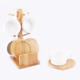 8pcs Set Ceramic Coffee Cups With 4pcs Coffee Mugs And 4pcs Wooden Saucers