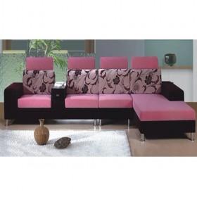 High Quality Black And Pink Floral Prints Fabric Sofa Set