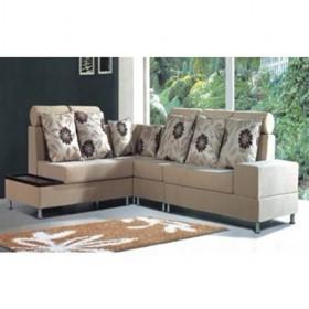 Light Beige Floral Design Sectional Fabric Sofa