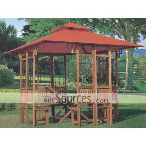 Brown Outdoor Wood Made Screened Gazebos