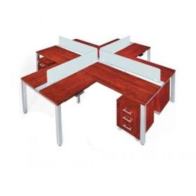 Large Space Red Wooden Four Persons Office Partition