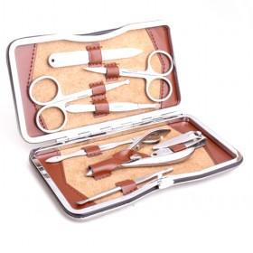 8 In 1 Hot Sale Brown PU Pack Stainless Steel Manicure And Pedicure Set