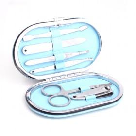 6 In 1 Light Blue Oval Portable And Convenient Polish Pedicure Set And Manicure Kit