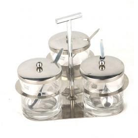 Hot Sale Elegant Glass 3 Pieces  Spice Jars Canister Set With Lids