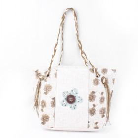 Light Brown Shoulder Handbag, Flower Pattern With Middle Shell Decorated, Long String Thin Handle