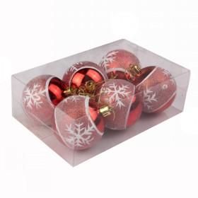 Red With White Snowflake Shatterproof 60mm Snowflake Christmas Ball Set