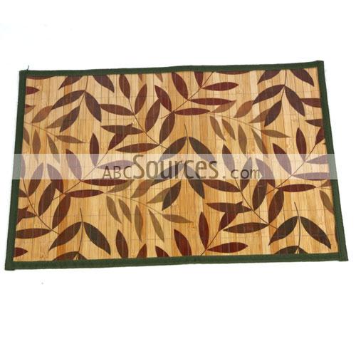 wholesale Single Square Bamboo Leaf Pattern Placemat With Green Edged
