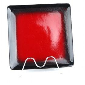 Wholesale High Quality Glaze Square Ceramic Plate, 27.5cm Serving Plate, Red Plate With Black Line Edge