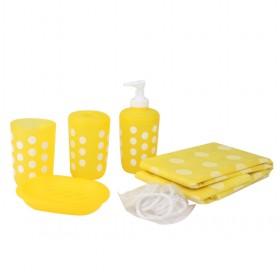 Economical 6 Piece Yellow and White Spots Bathroom Accessory Sets