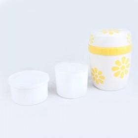 Portable Eco-friendly Plastic White Yellow Flower Printing Round Insulated Multi-layer Lunch Box