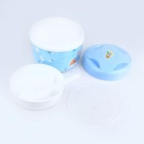 Portable Eco-friendly Plastic Blue Cartoon Printing Round Insulated Multi-layer Lunch Box