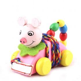 Wooden Frolicking Pig Pull Toy