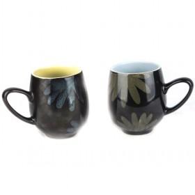 Hot Sale Black Printed Tulip Shape Ceramic Coffee Cup/ Mugs With Color Inside