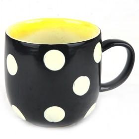 New Design Black With White Spots Prints Coffee Cup In Yellow Color Cup Mugs