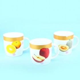 Mini Simple Design White Ceramic Coffee Mug With Fruits Prints