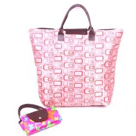 New Fashion Pink Square Prints Shopping Bag, Foldable Travel Bags, Shopper Tote Bags
