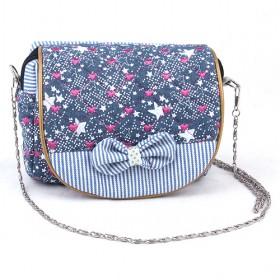 Elegant Design Blue Bowtie Decorative Double-layer Zipping Portable Waterproof Multifunctional Cosmetic Makeup Bag