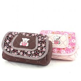 Fashionable Pink And Brown Double-layer Zipping Portable Multifunctional Cosmetic Makeup Bag