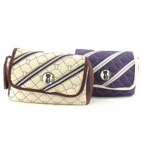 Fashionable Dark Blue And Beige Double-layer Zipping Portable Multifunctional Cosmetic Makeup Bag
